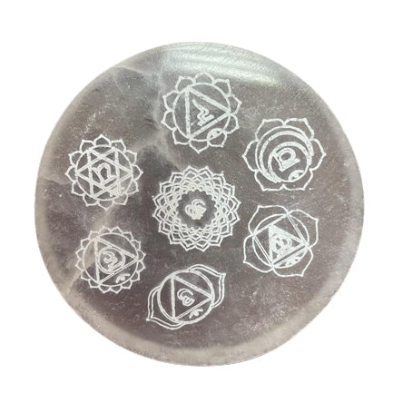 Disque de recharge en sélénite – Chakras - 8 cm
