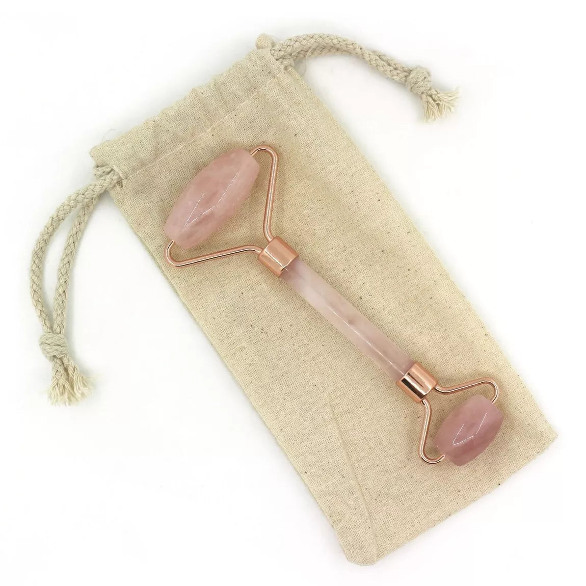 Roll-on visage en Quartz rose + housse en lin