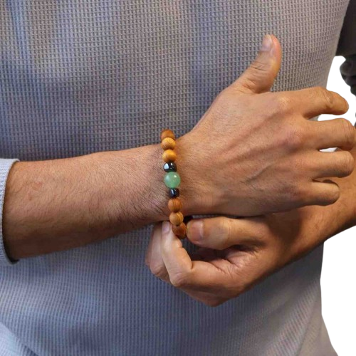 Bracelet en Bois de cèdre et Cornaline pour homme