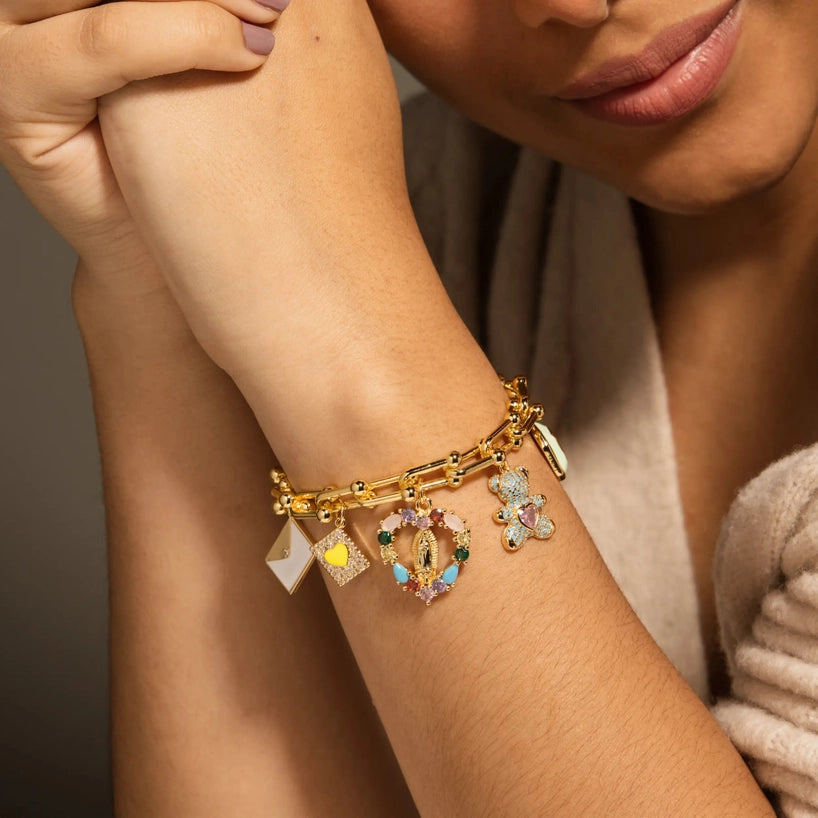 Bracelet à breloques, breloques ours et pendentifs catholiques