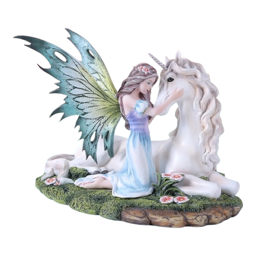 La fée avec licorne - Pureté Éternelle - Fée de l'amour & de la magie du cœur (21 x 17 x 13 cm)