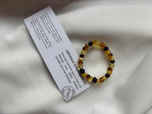 Bracelet enfant avec ambre multicolore, longueur 12-13 cm