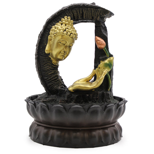 Fontaine de table Feng shui - Bouddha doré & lotus - 30 cm
