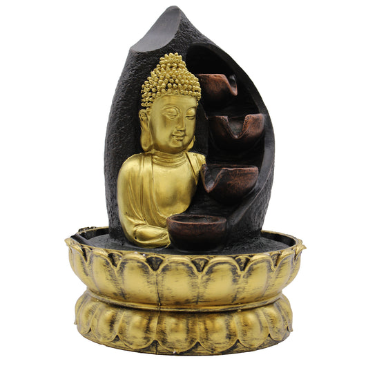 Fontaine de table Feng shui - Bouddha doré & pots verseurs - 30 cm