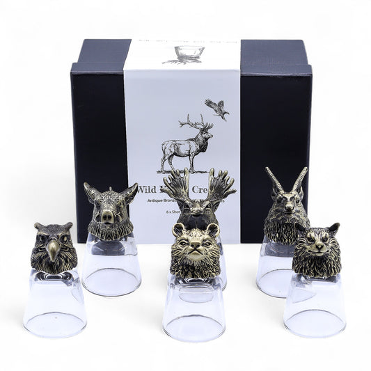 Coffret 6 Verres à shot bottom up (50 ml) - Créatures sauvages de la forêt - Bronze antique