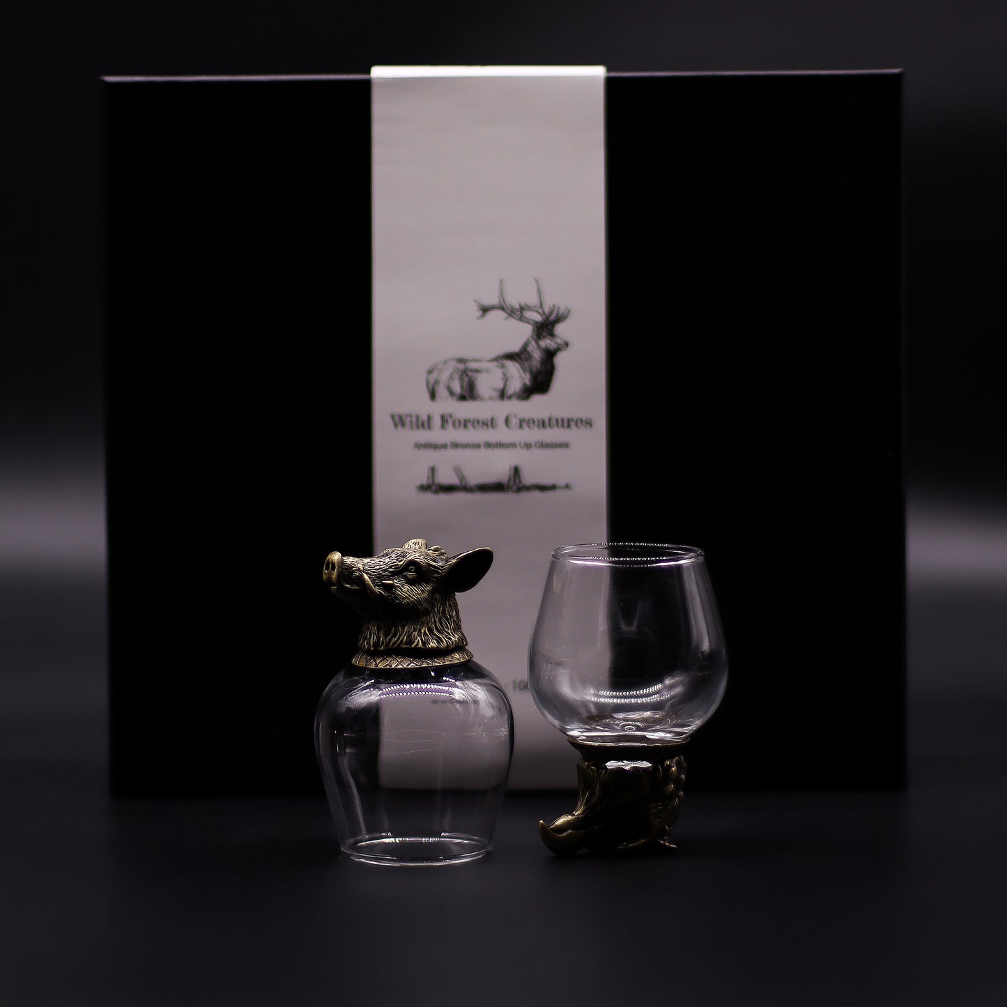 Coffret 6 Verres à shot bottom up (100 ml) - Créatures sauvages de la forêt - Bronze antique