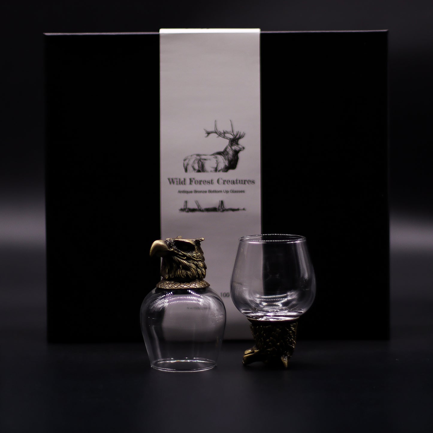 Coffret 6 Verres à shot bottom up (100 ml) - Créatures sauvages de la forêt - Bronze antique