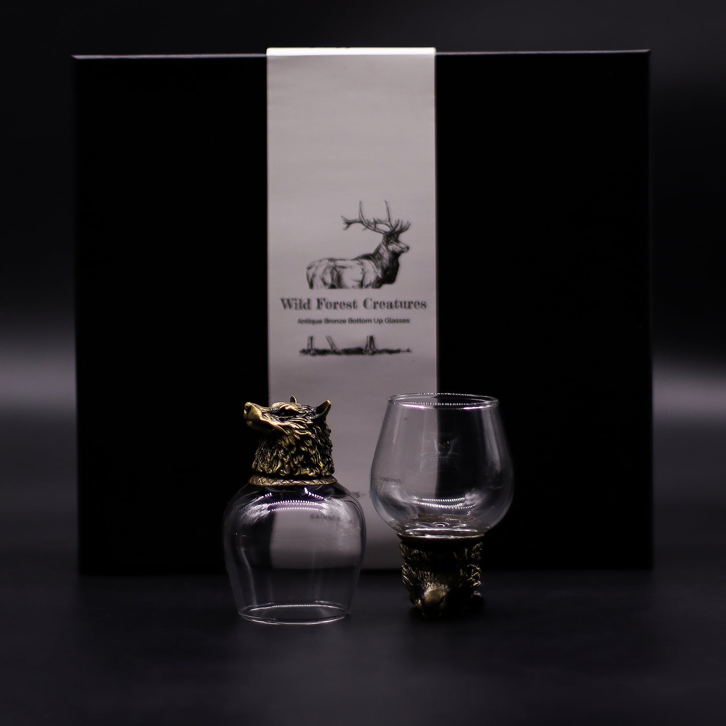 Coffret 6 Verres à shot bottom up (100 ml) - Créatures sauvages de la forêt - Bronze antique