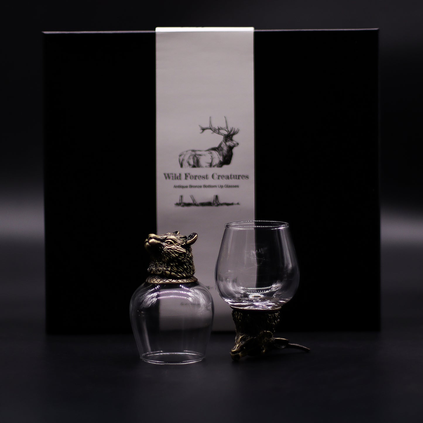 Coffret 6 Verres à shot bottom up (100 ml) - Créatures sauvages de la forêt - Bronze antique