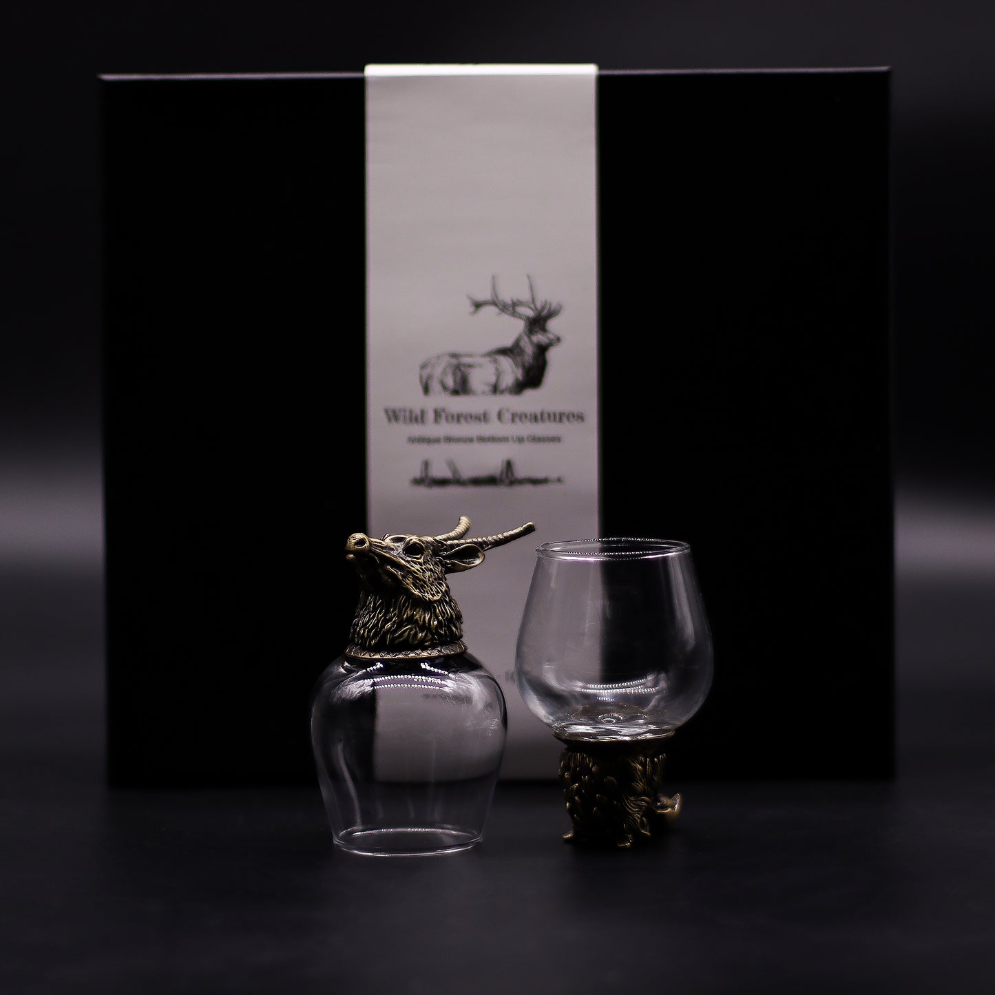 Coffret 6 Verres à shot bottom up (100 ml) - Créatures sauvages de la forêt - Bronze antique