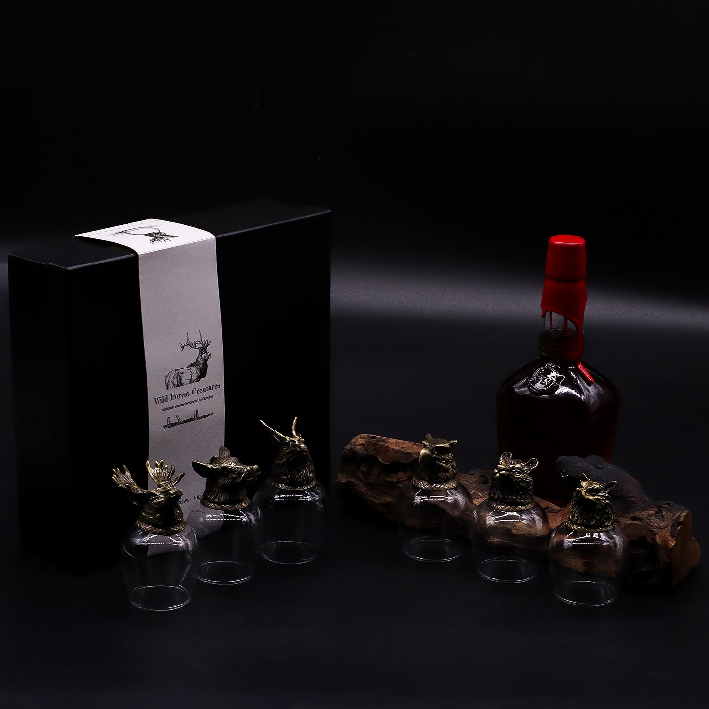 Coffret 6 Verres à shot bottom up (100 ml) - Créatures sauvages de la forêt - Bronze antique