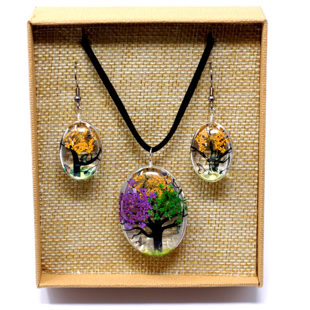 Bijoux en fleurs pressées véritables - Arbre de vie (plusieurs variantes)