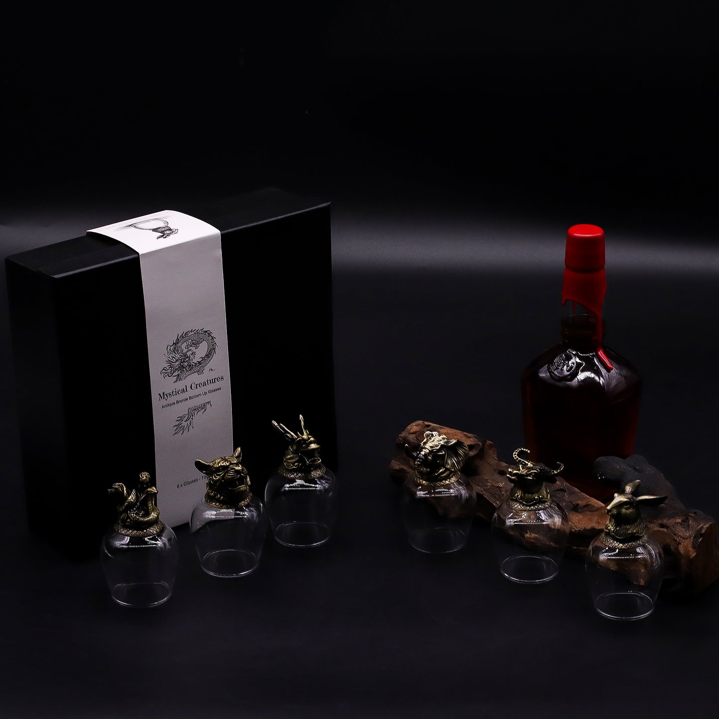Coffret 6 Verres à shot bottom up (100 ml) - Créatures mystiques - Bronze antique