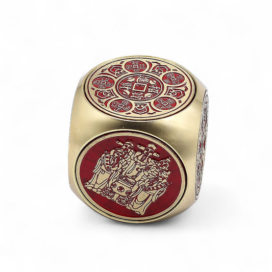Feng Shui Fortune - Cube de prospérité rouge et laiton - Plat