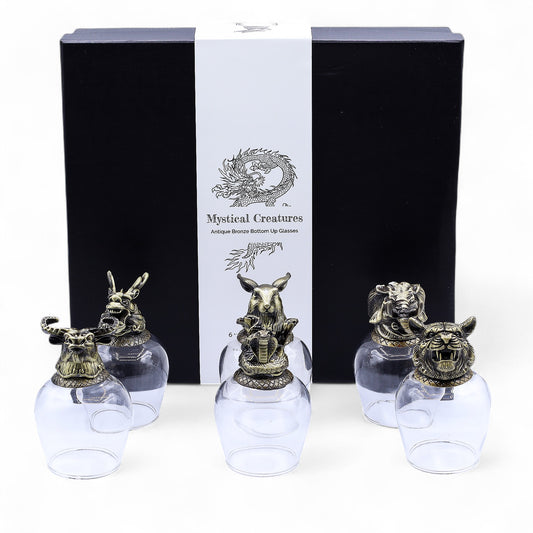 Coffret 6 Verres à shot bottom up (100 ml) - Créatures mystiques - Bronze antique