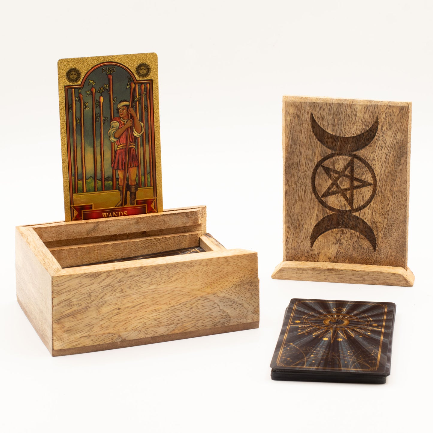 Petite boîte de tarot avec porte-cartes en bois de manguier