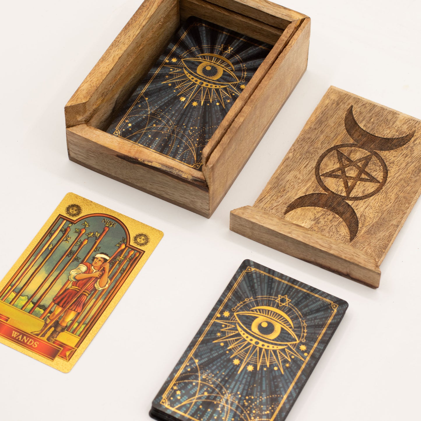 Petite boîte de tarot avec porte-cartes en bois de manguier