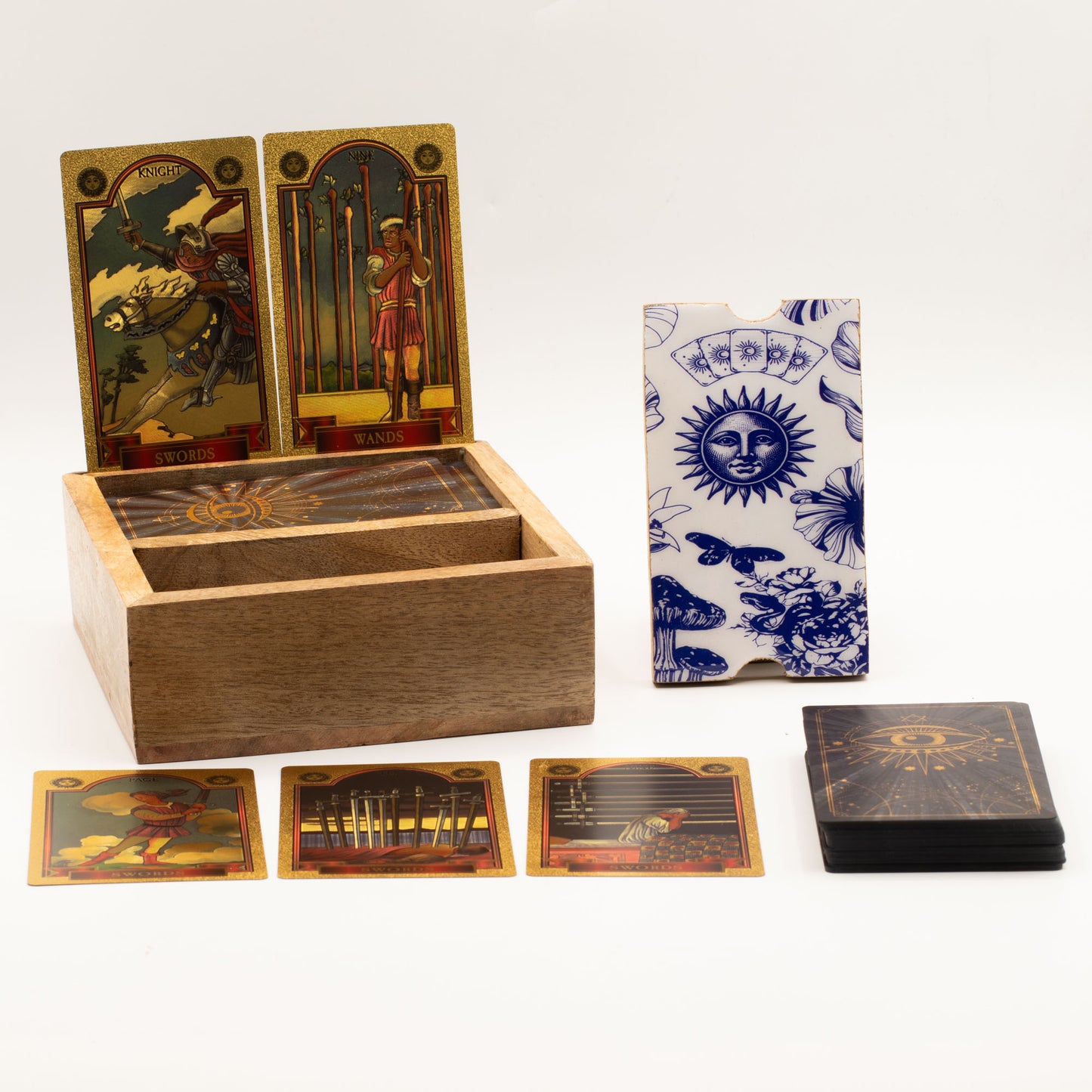 Boîte de tarot à 2 compartiments avec porte-cartes en bois de manguier
