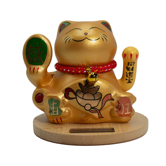 Maneki neko base en bois main mobile - Or