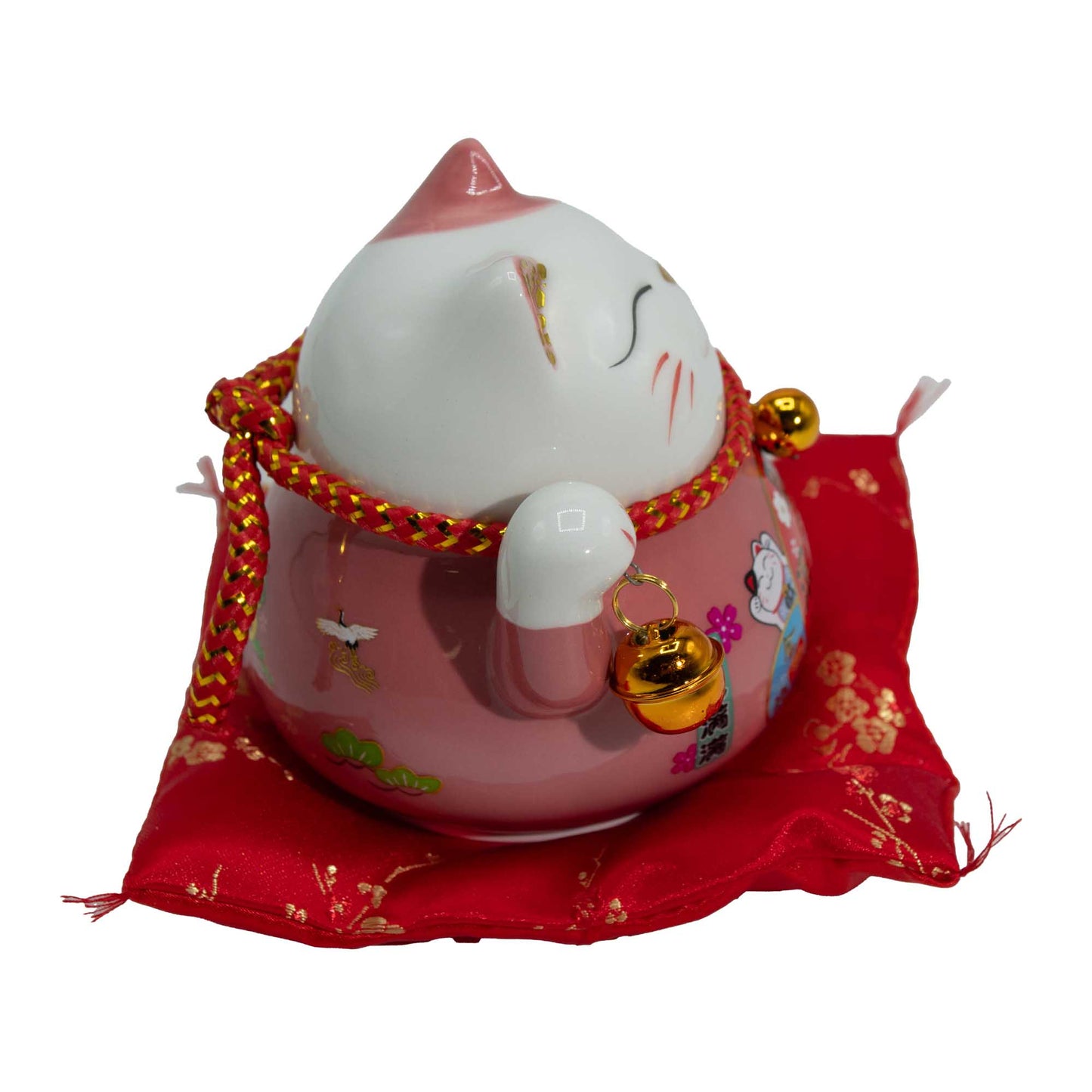 Maneki neko en céramique main mobile sur coussin - Rose