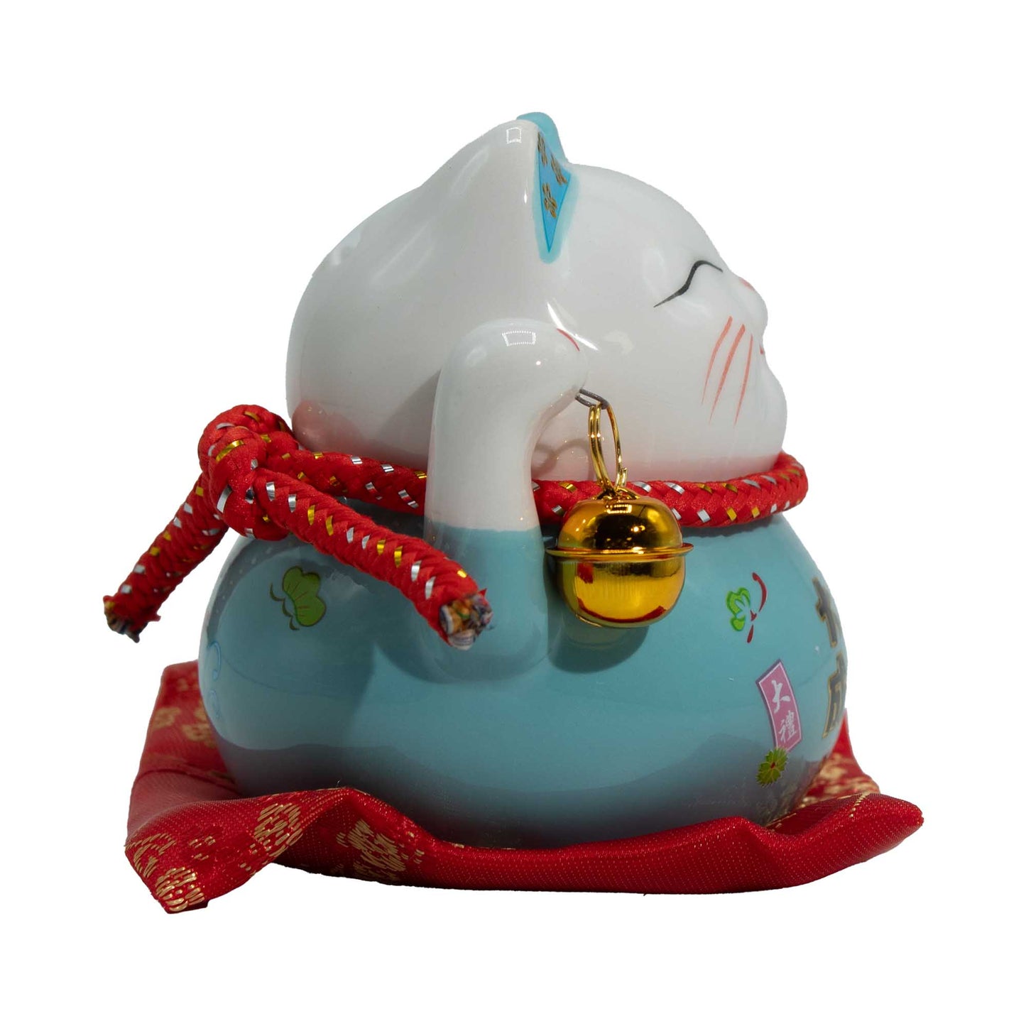 Tirelire Maneki neko en céramique sur coussin - Bleu