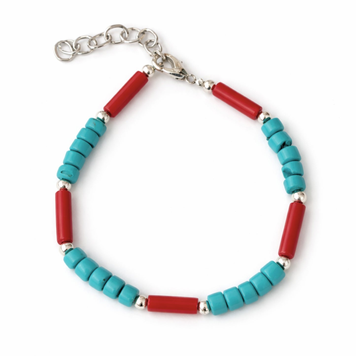 Parure collier & bracelet du Népal - Perles tribales turquoise & coralite