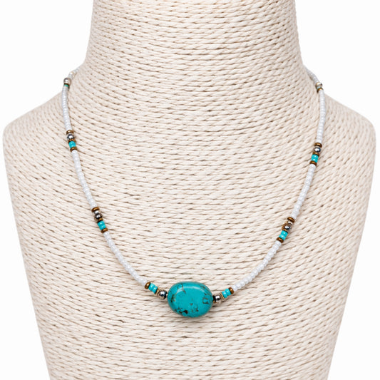 Collier népalais fin - Perles howlite & turquoise (42 cm)