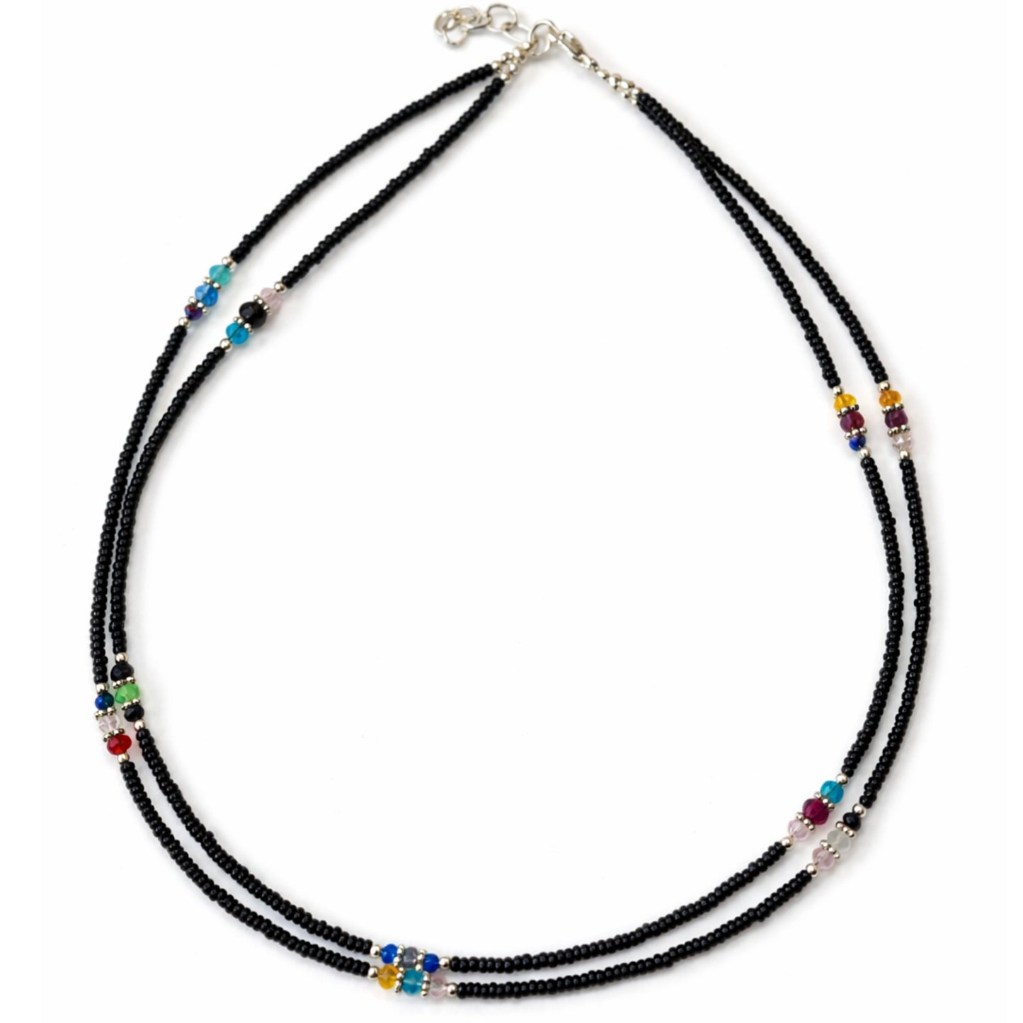 Collier double népalais fin - Onyx noir & perles facettées