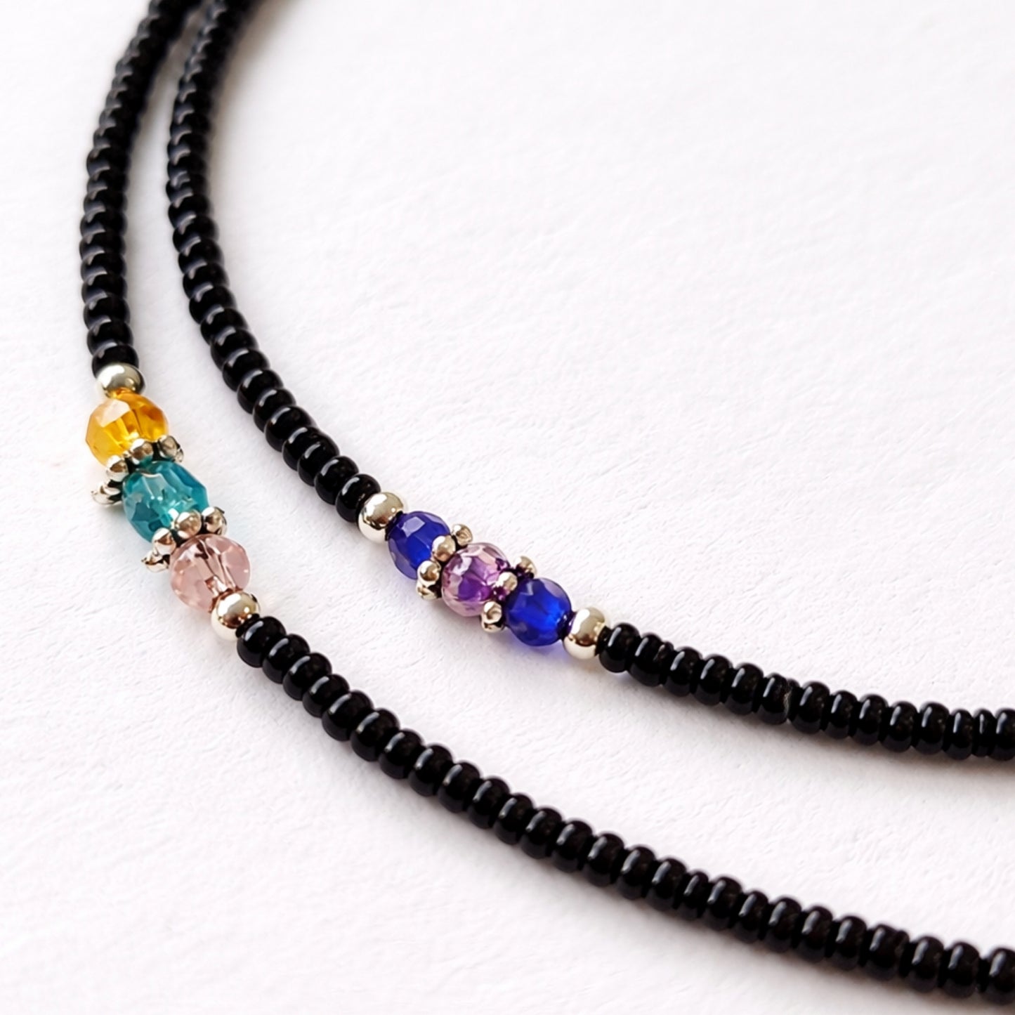 Collier double népalais fin - Onyx noir & perles facettées