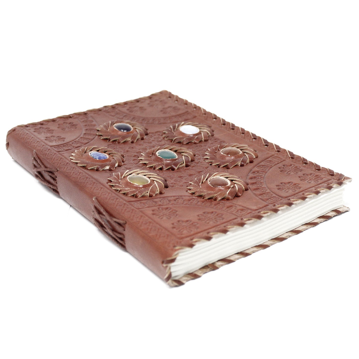 Carnet en cuir avec pierres (plusieurs modèles) - Feuilles avec lignes