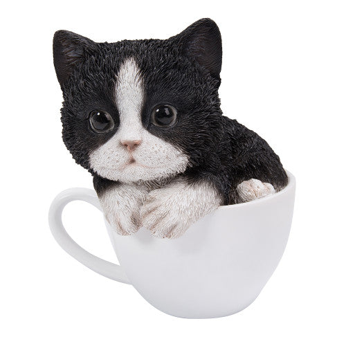 Chaton tasse de thé noir & blanc (12,7x12,7x14,6 cm)