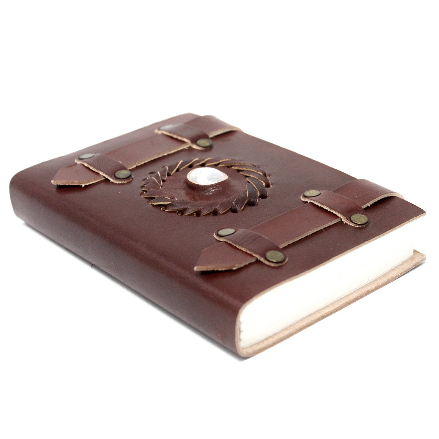 Carnet en cuir avec pierres (plusieurs modèles) - Feuilles avec lignes