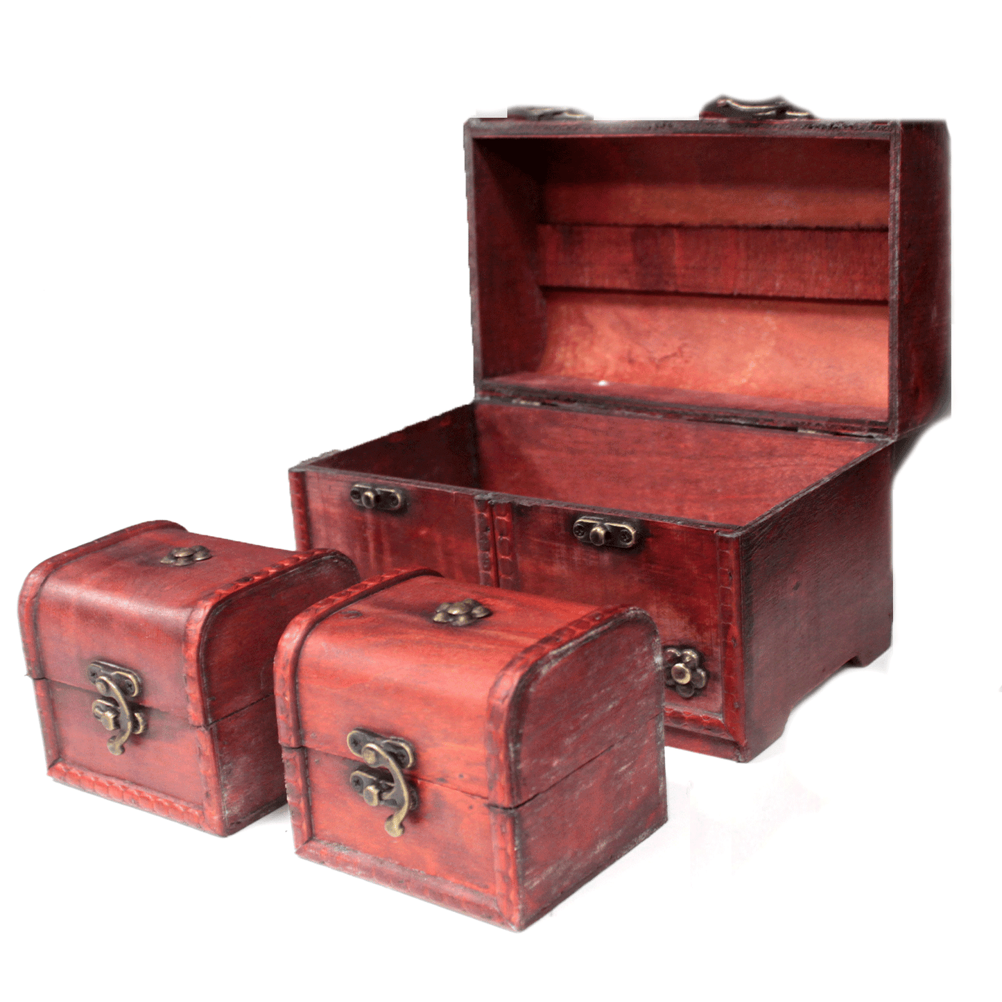 Set de 3 coffres Classiques - Bois rouge antique