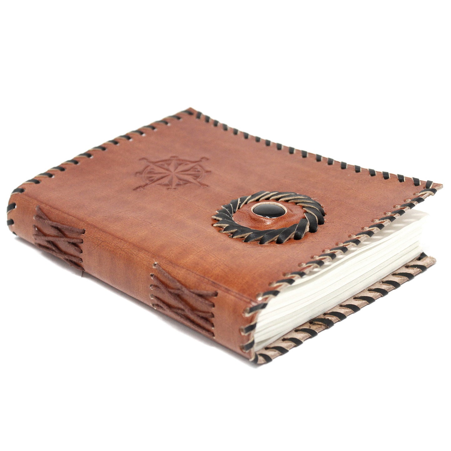 Carnet en cuir avec pierres (plusieurs modèles) - Feuilles avec lignes