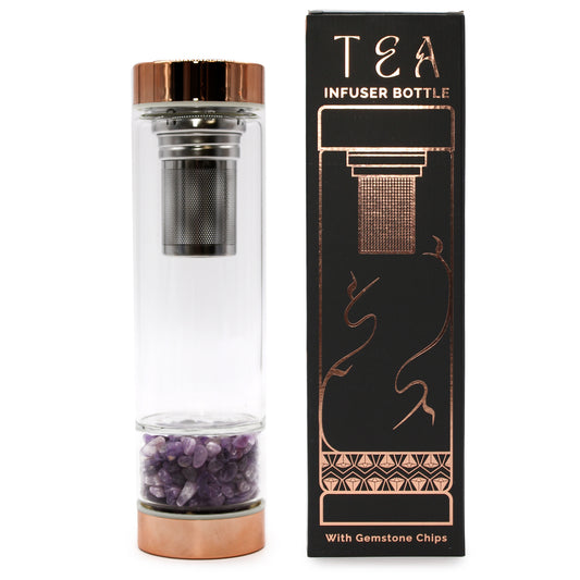 Bouteille infuseur à thé en verre de cristal - Or rose - Améthyste