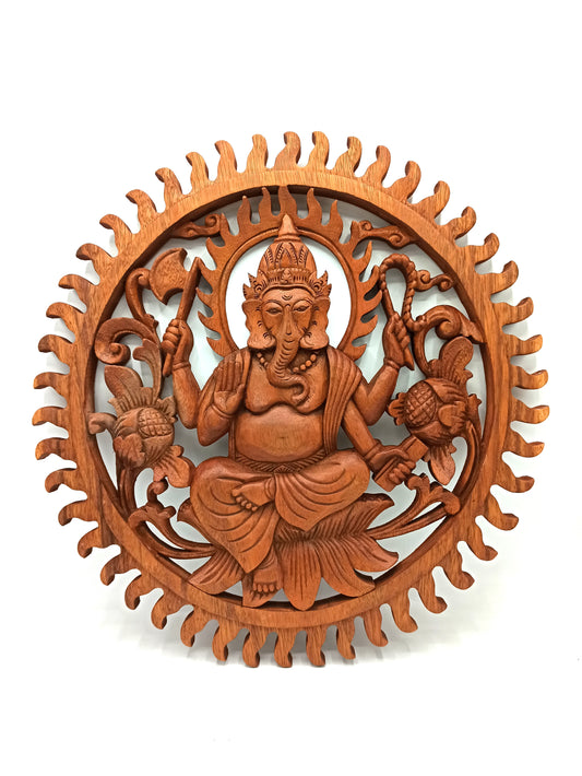 Panneau décoratif en bois sculpté balinais - Ganesh (40 cm)