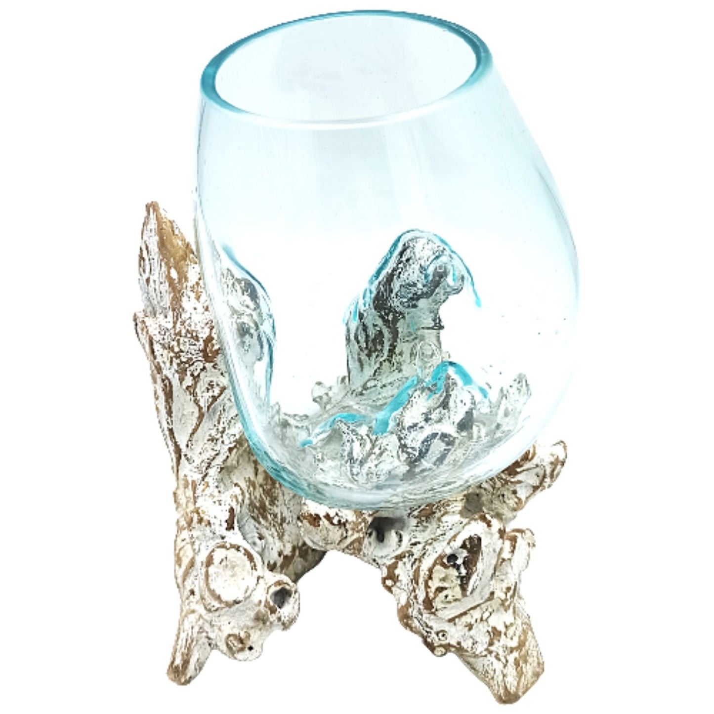 Vase en verre fondu sur racine