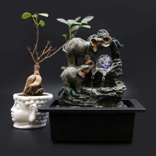 Fontaine de table Feng shui - Famille éléphant - 30 cm