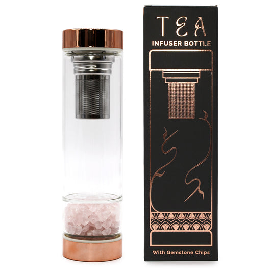 Bouteille infuseur à thé en verre de cristal - Or rose - Quartz rose
