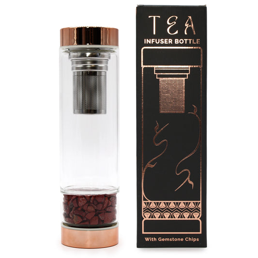Bouteille infuseur à thé en verre de cristal - Or rose - Jaspe rouge
