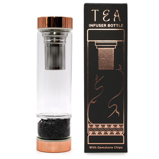Bouteille infuseur à thé en verre de cristal - Or rose - Onyx noir