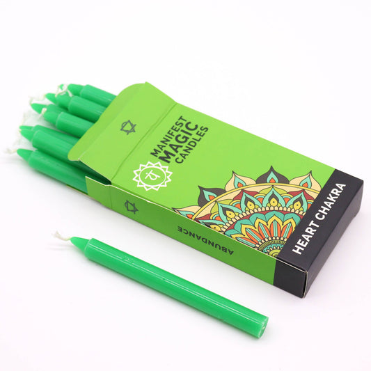 Bougies magiques manifestes – Vert - Chakra Cœur (pack de 12)