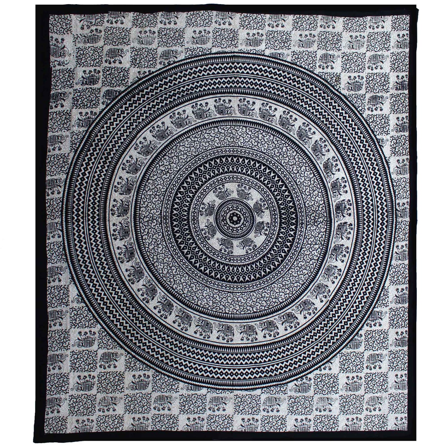 Couvre-lit ou Tenture murale en coton - Mono - Éléphant Mandala (2 tailles)