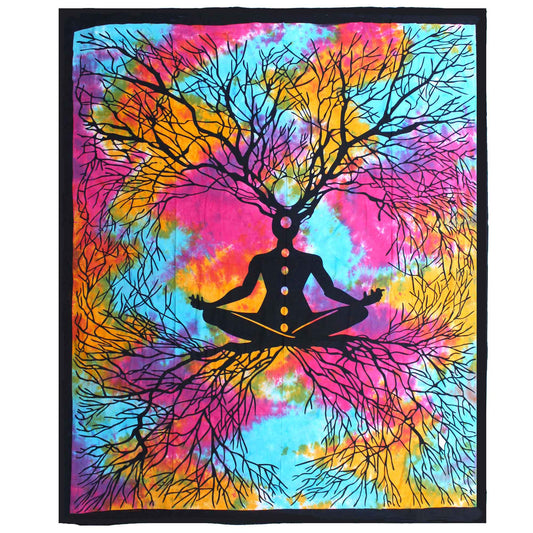 Couvre-lit ou Tenture murale en coton - Arbre à yoga (2 tailles)