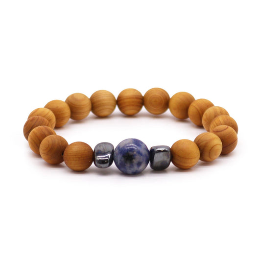 Bracelet en Bois de cèdre et Sodalite pour homme