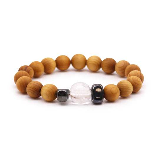 Bracelet en Bois de cèdre et Quartz clair pour homme