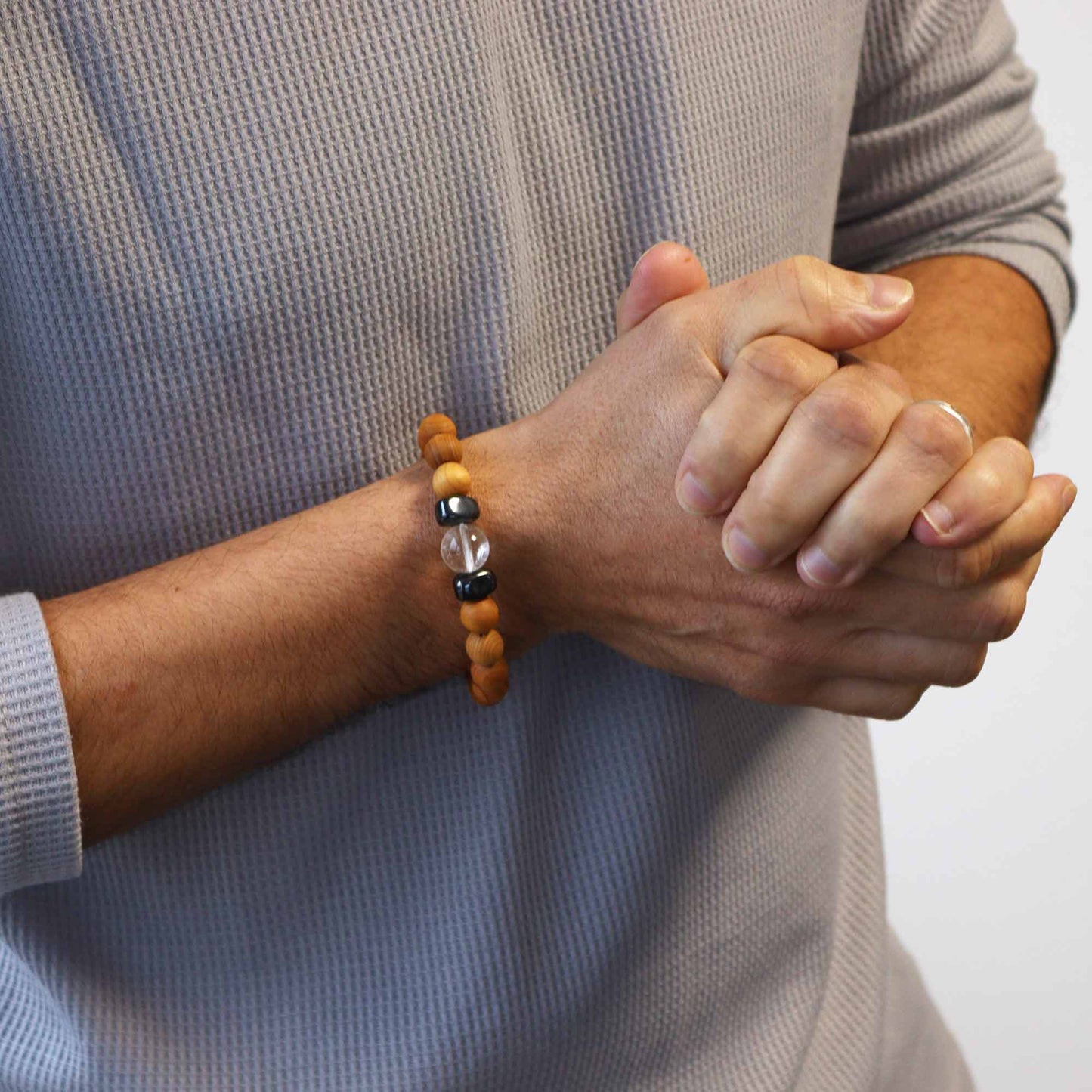 Bracelet en Bois de cèdre et Quartz clair pour homme