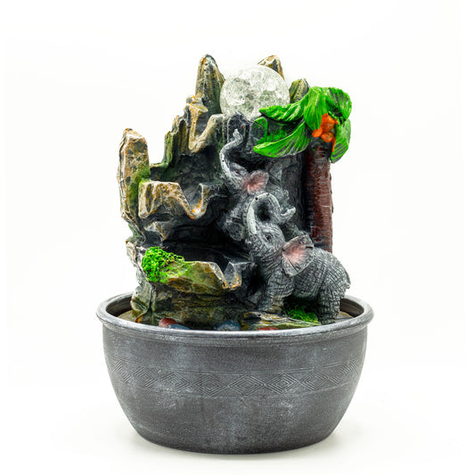 Fontaine de table Feng shui - Éléphants et palmiers - 25 cm