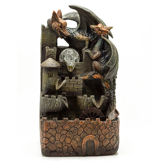 Fontaine de table Feng shui - Dragons, boule de cristal & roue à eau - 35 cm