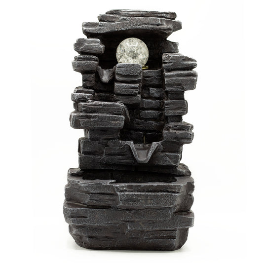 Fontaine de table Feng shui - Formation de roches & boule de cristal - 35 cm